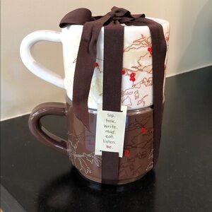 STARBUCKS Ceramic Stackable Mugs Cups Coffee Bean Plant Berries Design -Set of 2